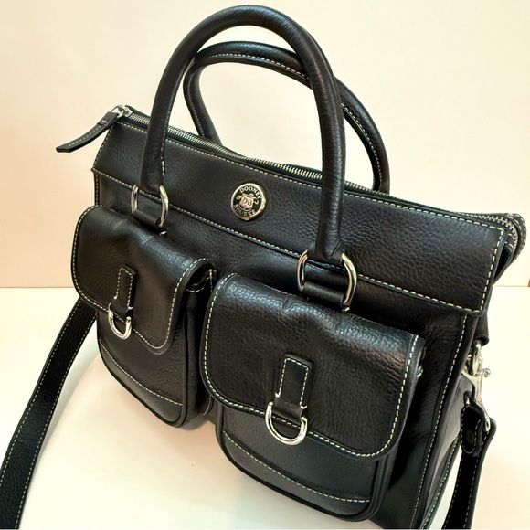 DOONEY & BOURKE Black Leather Double Pocket Tote Women's Satchel Shoulder Bag - Picture 7 of 11